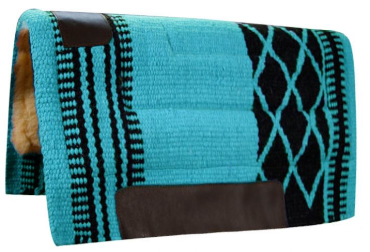 34"x36" TEAL/BLACK Wool Top Western Cutter Style Saddle Pad! NEW HORSE